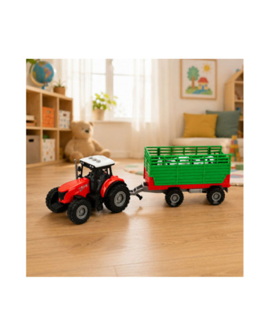 Traktor z Przyczepą Do Transportu Zwierząt Figurki Krów Światła Dźwięki 4 el.
