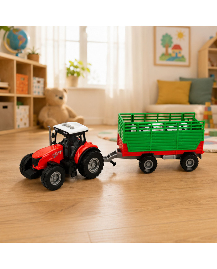 Traktor z Przyczepą Do Transportu Zwierząt Figurki Krów Światła Dźwięki 4 el.