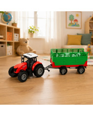 Traktor z Przyczepą Do Transportu Zwierząt Figurki Krów Światła Dźwięki 4 el.