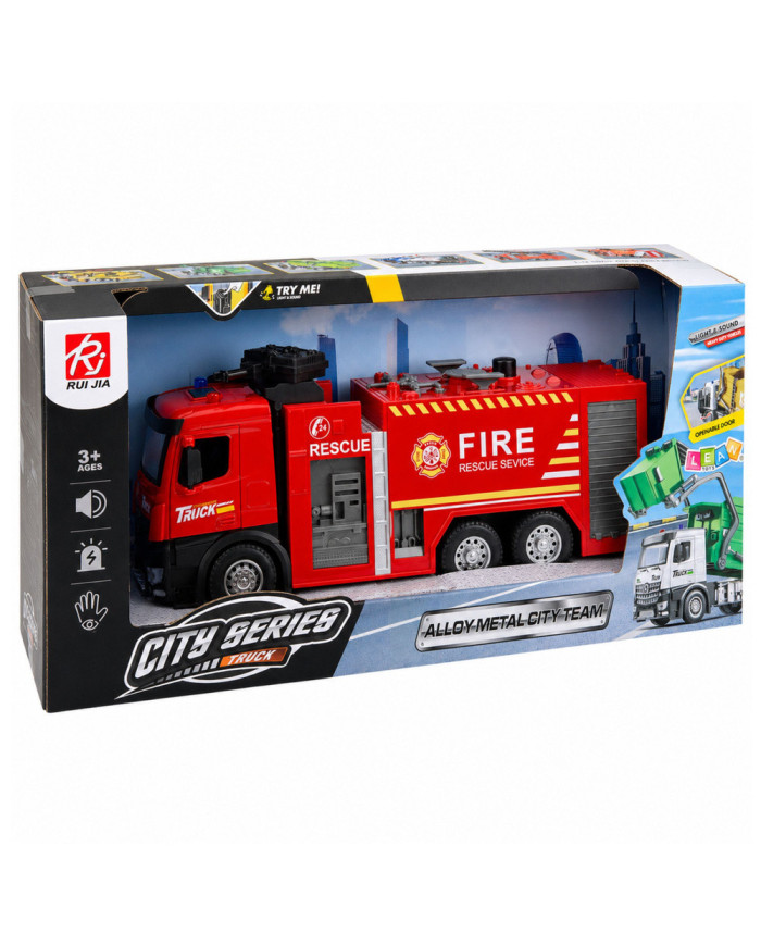 Wóz Strażacki z Funkcją Lania Wody Metalowa Kabina Światła Dźwięki 1:12