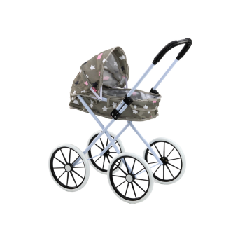 Wózek Dla Lalek Duże Koła Składany Gwiazdki Chmurki Szary 70cm