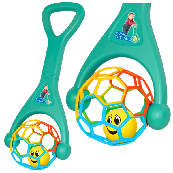 Pchacz Z Elastyczną Piłką Grzechocząca Kulka Turkusowa