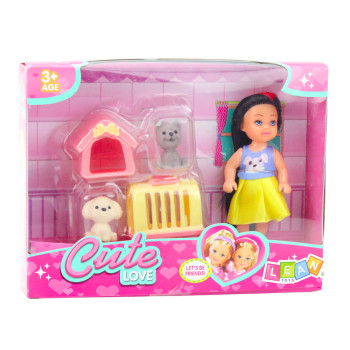 Zestaw Mini Laleczka W Sukience Pieski Buda Transporter