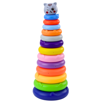 Wieża Piramidka Kotek Szary Kolorowa 13 Kółek 41 x 15,5 x 15,5 cm