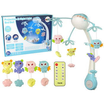 Karuzela Do Łóżeczka Projektor Pilot Melodie Odgłosy Zwierząt Niebieski