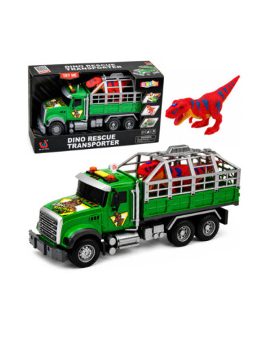 Ciężarówka Transporter Z Klatką Figurka Dinozaur T-Rex Światła Dźwięki 1:12
