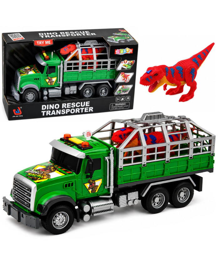 Ciężarówka Transporter Z Klatką Figurka Dinozaur T-Rex Światła Dźwięki 1:12