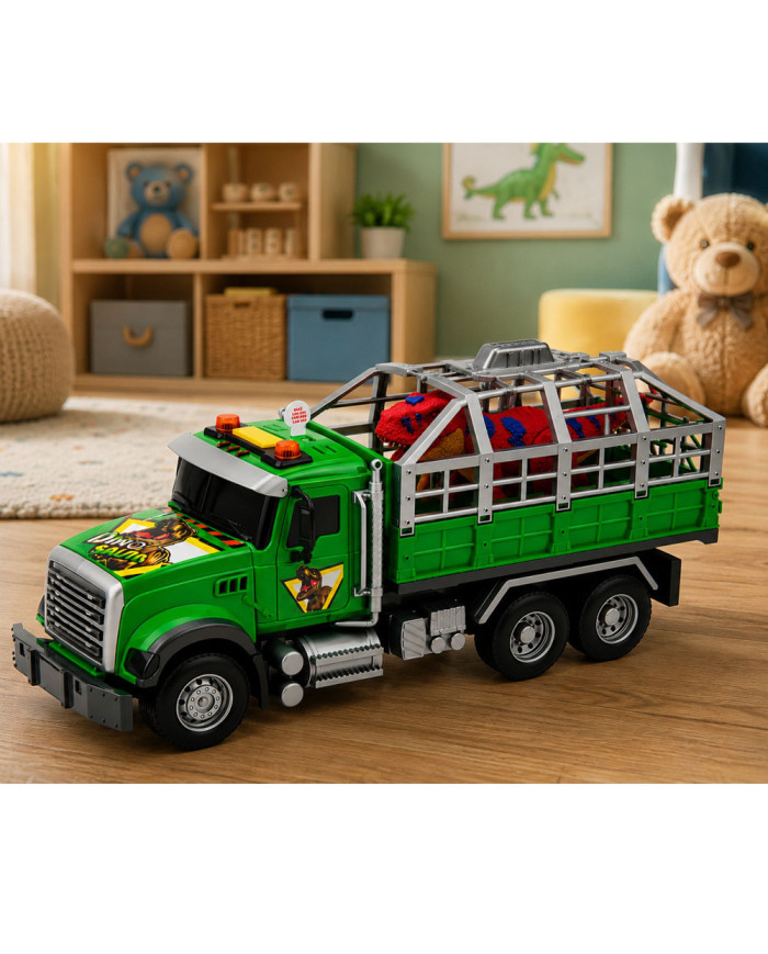 Ciężarówka Transporter Z Klatką Figurka Dinozaur T-Rex Światła Dźwięki 1:12
