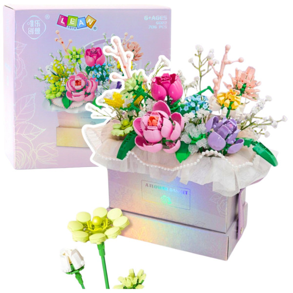 Klocki Konstrukcyjne Kompozycja W Pudełku Box Kwiatowy Fioletowy LED 706el.