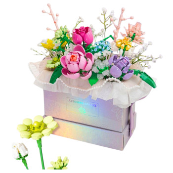 Klocki Konstrukcyjne Kompozycja W Pudełku Box Kwiatowy Fioletowy LED 706el.