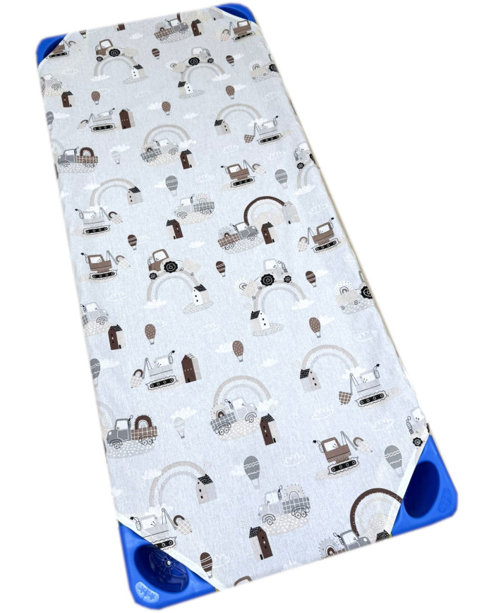Prześcieradło na leżak do żłobka, przedszkola 60x140 szare koparki