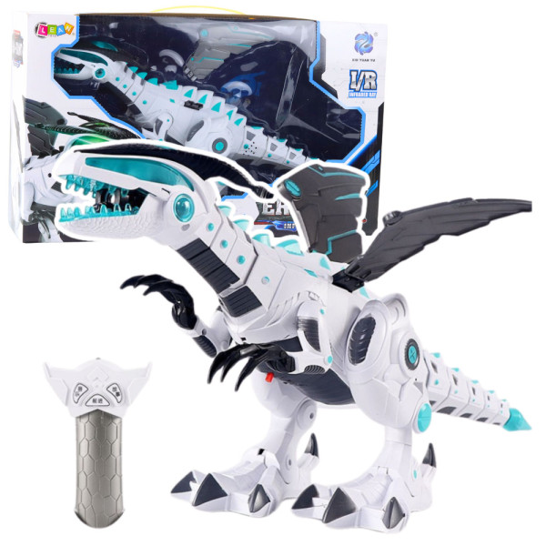 Zdalnie Sterowany Robot RC Dinozaur Światła Dźwięki Biały