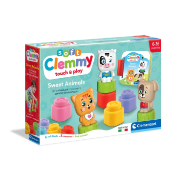 Clemmy Słodkie Zwierzaki Kotek Piesek Krówka Klocki Książeczka Clementoni 17849