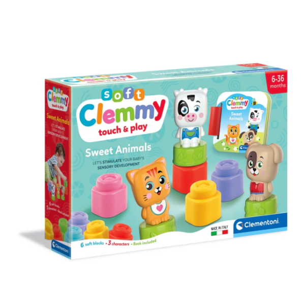 Clemmy Słodkie Zwierzaki Kotek Piesek Krówka Klocki Książeczka Clementoni 17849