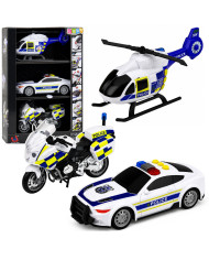 Zestaw Policyjny Helikopter Motocykl Radiowóz Światła Dźwięki 1:32