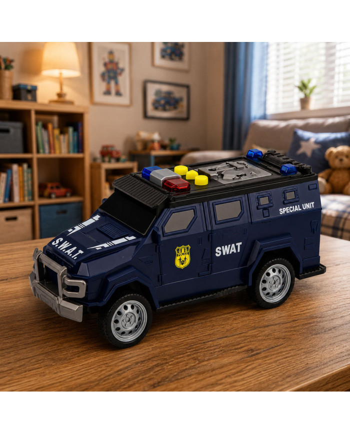 Samochód Pojazd Jednostki Specjalnej SWAT Światła Dźwięki Granatowy 1:32