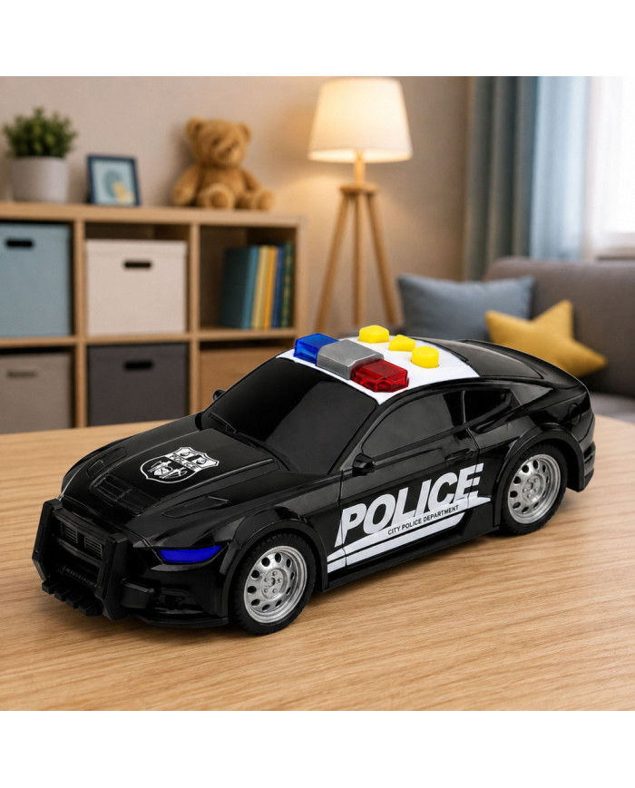 Samochód Auto Policyjne Radiowóz Światła Dźwięki Czarny 1:32