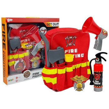 Zestaw Strażaka Plecak Latarka Gaśnica Megafon Akcesoria Czerwony