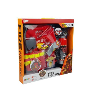 Zestaw Strażaka Plecak Latarka Gaśnica Megafon Akcesoria Czerwony