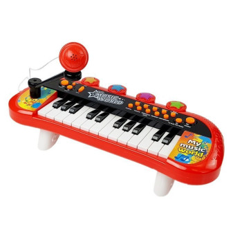 Keyboard Pianinko 24 Klawisze USB Mikrofon Czerwony