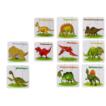 Puzzle Edukacyjne Dinozaury Angielski 10 Połączeń
