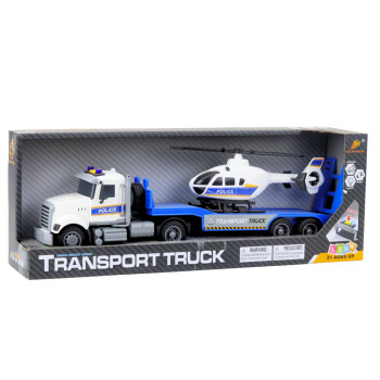 Zestaw Ciężarówka Policyjna Transportowa Helikopter Światła Dźwięki