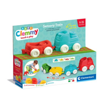 Clemmy Kolorowy Pociąg Sensoryczny Lokomotywa Wagony Klocki 70cm Clementoni 17961