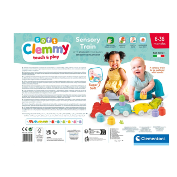 Clemmy Kolorowy Pociąg Sensoryczny Lokomotywa Wagony Klocki 70cm Clementoni 17961