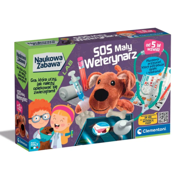 Naukowa Zabawa Zestaw Małego Weterynarza SOS Mały Weterynarz Piesek Język Polski Clementoni 50712