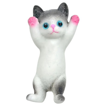 Gniotek Sensoryczny Miękki Kotek Leżący Sierść Biało-Szary 13 x 6,5 cm