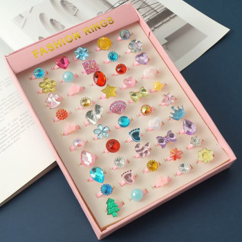 Zestaw Piękności Pierścionki Dla Dzieci Błyszczące Kolorowe  50 szt.