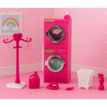 Zestaw Pralnia Dla Lalek Pralka Suszarka Wieszak Kosz Różowe