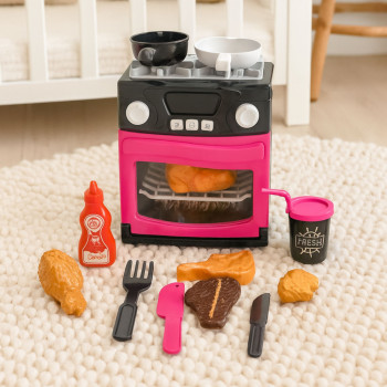 Kuchenka Zabawkowa Z Piekarnikiem Jedzenie Światła Dźwięki Różowa