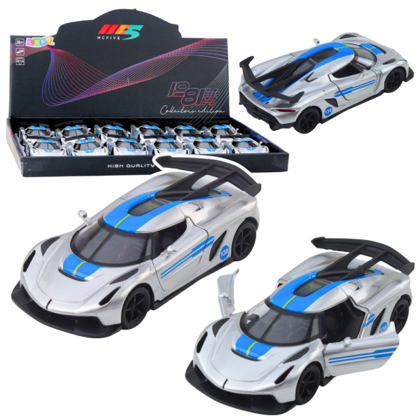 Samochód Wyścigowy Sportowy Metalowy Napęd Otwierane Drzwi Srebrny 1:32