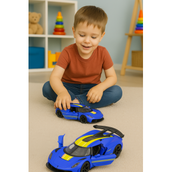 Samochód Wyścigowy Sportowy Metalowy Napęd Otwierane Drzwi Niebieski 1:32