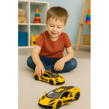 Samochód Wyścigowy Sportowy Metalowy Napęd Otwierane Drzwi Żółty 1:32