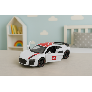 Samochód Sportowy Metalowy Napęd Pull Back Światła Dźwięki Biały 1:43