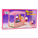 Zestaw Meble Dla Lalek Łóżko z Baldachimem Szafki Nocne Lampki