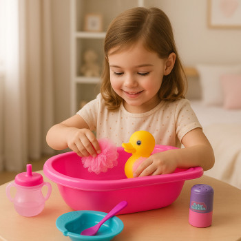 Zestaw Kąpielowy Dla Lalek Wanna Akcesoria Do Kąpieli Różowy
