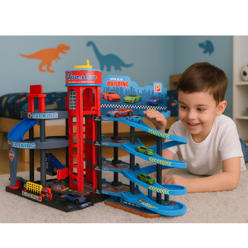 Parking Z Autkami Tor 4 Poziomowy 8 Metalowych Pojazdów Naklejki