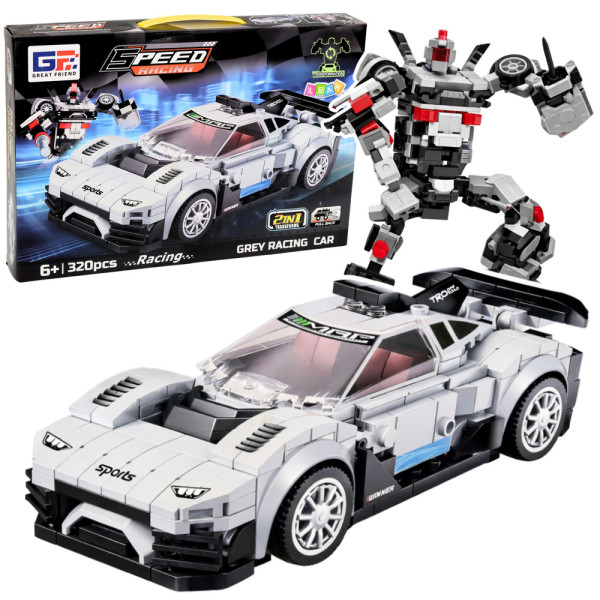 Klocki Konstrukcyjne Samochód Wyścigowy Robot 2W1 Biały 320 el.