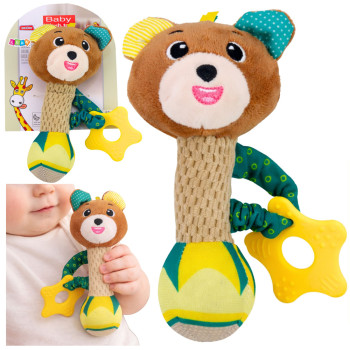 Pluszowa Grzechotka Miś Z Gryzakiem i Piszczałką Dla Niemowląt
