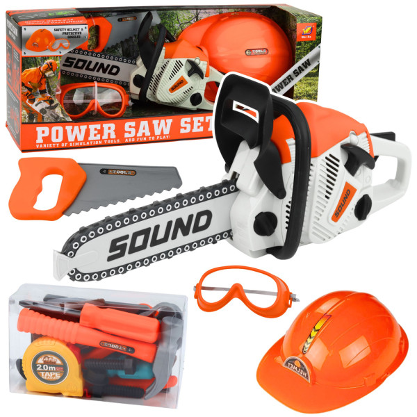 Zestaw Majsterkowicza Piła Łańcuchowa Kask Okulary Narzędzia Dźwięki