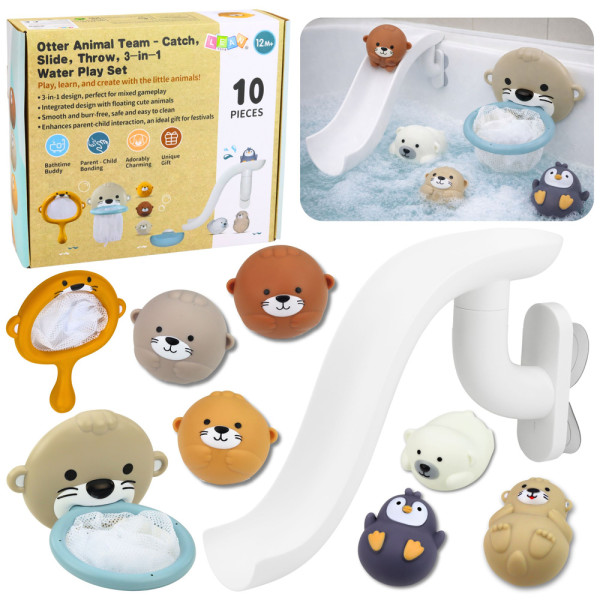 Zabawki Do Kąpieli Wydra Zwierzątka Zjeżdżalnia Kosz Sitko 10 el.