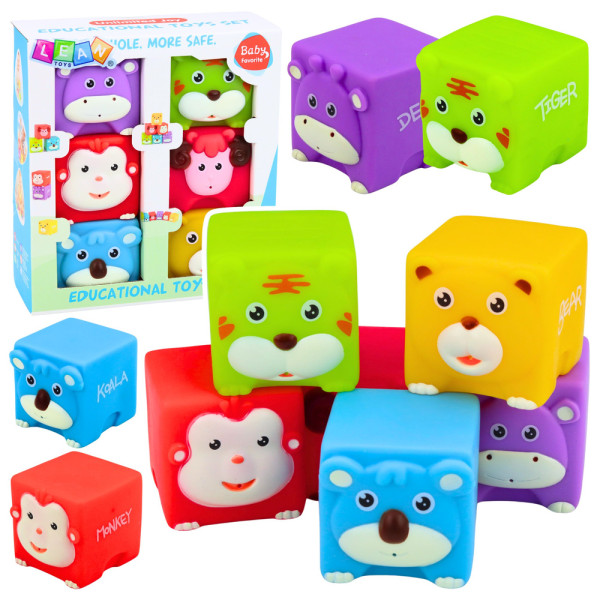 Zestaw Miękkie Klocki Gumowe Zwierzątka Edukacyjne Kolorowe 6 szt.