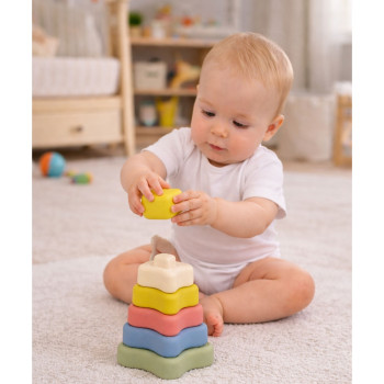 Piramidka Sensoryczna Gwiazdki Miękkie Klocki Układanka Kolorowa 6el.