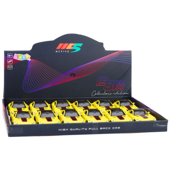 Samochód Sportowy Metalowy Otwierane Drzwi Światła Dźwięki Żółty 1:32