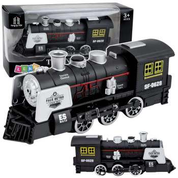 Klasyczna Lokomotywa Czujnik Przeszkód Dym Światła Dźwięki Czarna