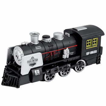 Klasyczna Lokomotywa Czujnik Przeszkód Dym Światła Dźwięki Czarna