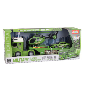 Zestaw Militarny Wojskowy Ciężarówka Laweta Auto Helikopter Światła Dźwięk